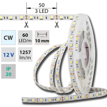 LED pásek MC LED SMD5050 CW, 60LED/m, 14,4W/m, DC 12V, 1515lm/m, IP20, 10mm, 5m