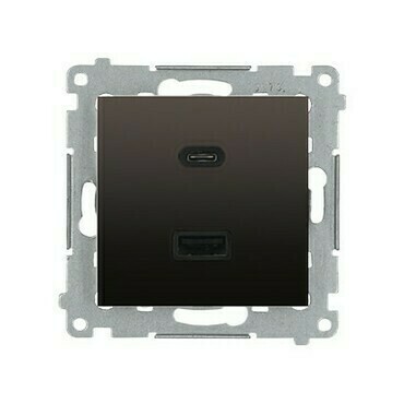 Nabíječka USB SIMON DEC2CAQ.01/46, 2násobná, 1x USB typ C+1x USB typ A, max. 30 W,hnědá metalizovaná