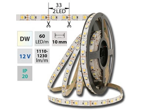 LED pásek MC LED SMD5050 dual white WW-CW, 60LED/m, 14,4W/m, DC 12V, 1310lm/m, IP20, 10mm, 5m
