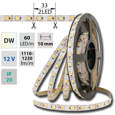 LED pásek MC LED SMD5050 dual white WW-CW, 60LED/m, 14,4W/m, DC 12V, 1310lm/m, IP20, 10mm, 5m