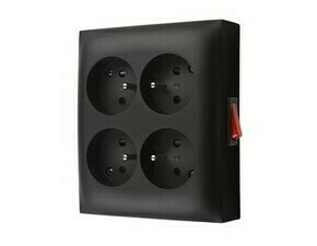 Zásuvka SIMON ACGZN4W1/49, 4 nás., IP20, se spín., bez víčka, 16A/250V~, šr. sv., černá mat
