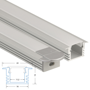 Profil vestavný MC LED VL, 22x13 mm, včetně matného difuzoru, 1 m