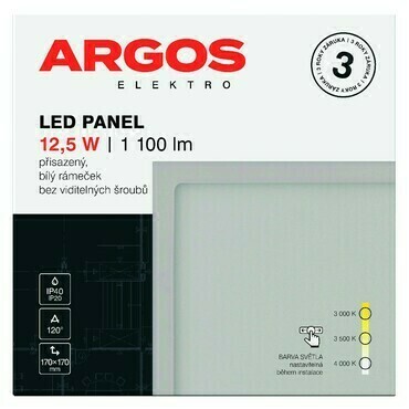 LED svítidlo přisazené ARGOS 12,5W, 1100lm, IP40/20, CCT, čtvercové, bílé