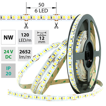 LED pásek MC LED SMD5050 NW, 120LED/m, 28,8W/m, 2652lm/m, IP20, DC 24V, 12mm, 5m