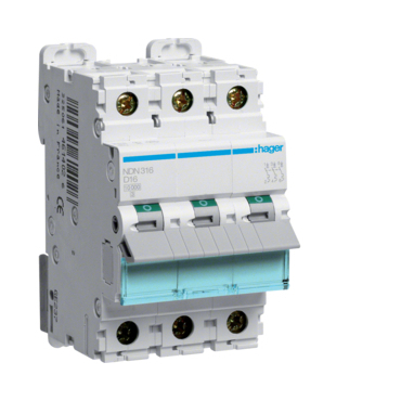 Jistič třípolový HAGER NDN316 3 pól. 16A, char.D, 10 kA