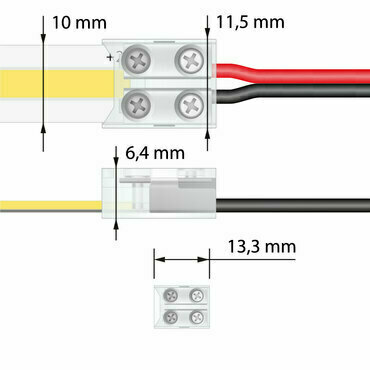 MC LED Připojovací konektor jednobarevných LED pásků šíře 10 mm a kabelu (16-22 AWG), 2 piny, max.