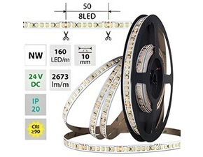 LED pásek MC LED SMD2835 NW, 160LED/m, 19,2W/m, DC 24V, 2673lm/m, CRI90, IP20, 10mm, 5m