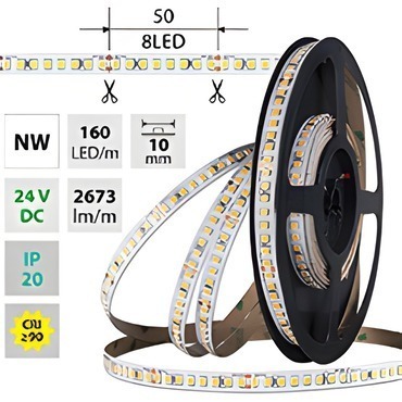 LED pásek MC LED SMD2835 NW, 160LED/m, 19,2W/m, DC 24V, 2673lm/m, CRI90, IP20, 10mm, 5m