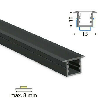 Profil vestavný MC LED VG černý, 15x10mm, včetně černého difuzoru, 1m