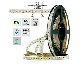 LED pásek MC LED SMD3527 dual white WW-CW, 120LED/m, 19,2W/m, 1605lm/m, IP20, DC 12V, 10mm, 5m
