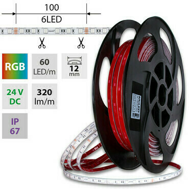 LED pásek MC LED SMD5050 RGB, 60LED/m, 12W/m, DC 24V, 320lm/m, IP67, 12mm, 5m