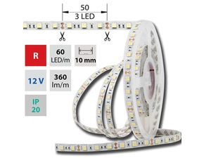 LED pásek MC LED SMD5050 R, 60LED/m, 14,4W/m, DC 12V, 360lm/m, IP20, 10mm, 5m