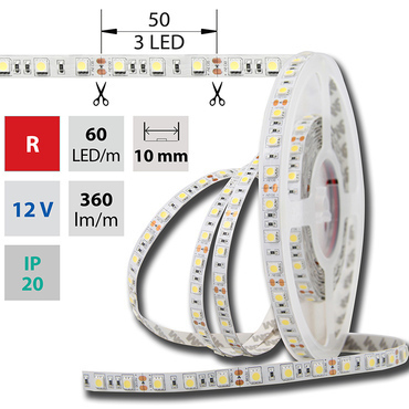 LED pásek MC LED SMD5050 R, 60LED/m, 14,4W/m, DC 12V, 360lm/m, IP20, 10mm, 5m