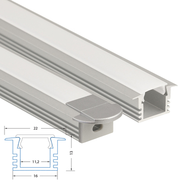 Profil vestavný MC LED VL, 22x13 mm, včetně mléčného difuzoru, 1 m