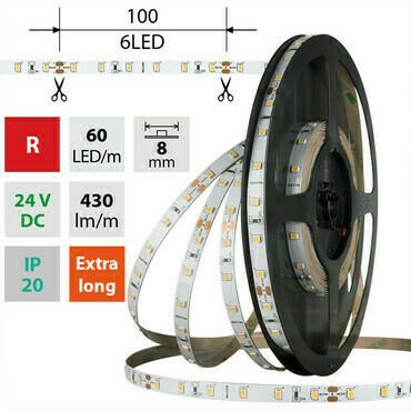 LED pásek MC LED SMD2835 R, 60LED/m, 4,8W/m, DC 24V, 120lm/m, IP20, 8mm, 5m