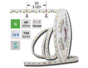 LED pásek MC LED SMD5050 G, 60LED/m, 14,4W/m, DC 12V, 720lm/m, IP20, 10mm, 5m