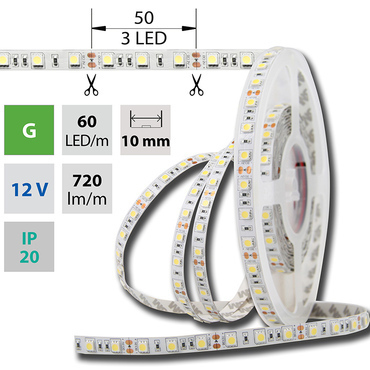 LED pásek MC LED SMD5050 G, 60LED/m, 14,4W/m, DC 12V, 720lm/m, IP20, 10mm, 5m