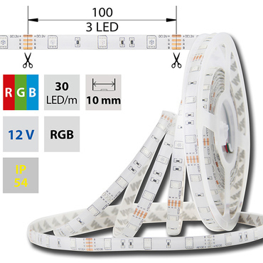 LED pásek MC LED SMD5050 RGB, 30LED/m, 7,2W/m, DC 12V, 248lm/m, IP54, 10mm, 5m