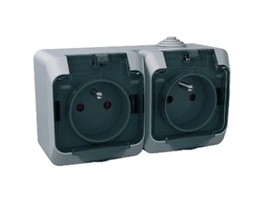 SCHN WDE000624 Cedar Plus IP44 - Zásuvka dvojnásobná 230V 16A 2P+PE, šedá s čirým krytem