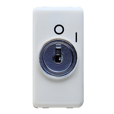 Vypínač jednocestný 2p 250 v ac GEWISS GW20005, 10ax, s klíčem, symbol 0/i, 1 modul, system, bílá