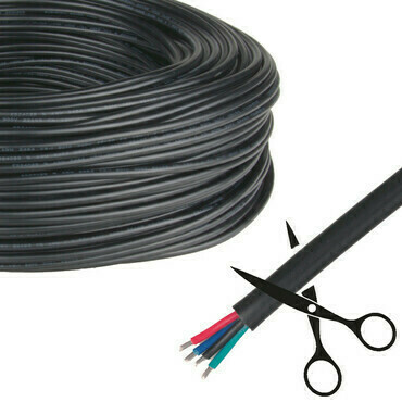 MC LED 4-žilový kulatý PVC kabel AWG 22/0,34 mm2, černý plášť, červená/zelená/modrá/černá