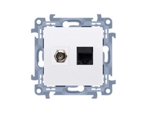 Zásuvka anténní SIMON CASFRJ455.01/11, typ „F”+datová RJ45 kat. 5e (přístroj s krytem), bílá