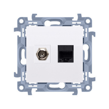 Zásuvka anténní SIMON CASFRJ455.01/11, typ „F”+datová RJ45 kat. 5e (přístroj s krytem), bílá