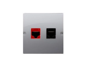 Zásuvka datová SIMON BASIC BM5T.02/43, RJ45 kat. 5e+telefonní RJ12 (přístroj s krytem), stříbrná