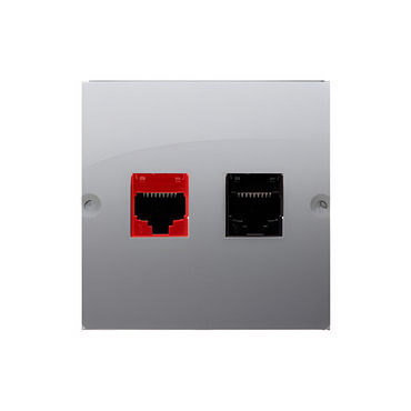 Zásuvka datová SIMON BASIC BM5T.02/43, RJ45 kat. 5e+telefonní RJ12 (přístroj s krytem), stříbrná