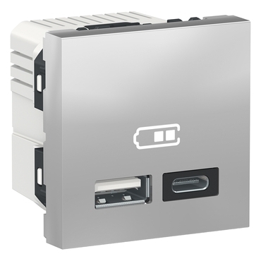 SCHN NU301830 Unica - Dvojitý nabíjecí USB konektor A+C 2.4A, 2M, Aluminium