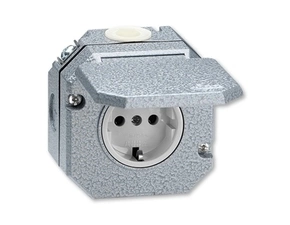 Zásuvka jednonásobná ABB Garant 5518-3750, šedá, IP55, (podle DIN), s víčkem