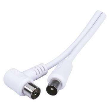 Kabel anténní EMOS SB3103, koaxiální, PVC, IEC vidlice-IEC zásuvka, stíněný, úhlový, bílý, 3,5m