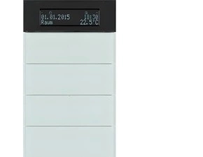 HAG 75664590 Senzor, tlačítkový, 4-násobné s pokoj. termostatem a displejem, B.IQ, sklo, bílá