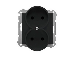 Zásuvka SIMON TG2MCZ.01/149, 2 násobná, bez uzemnění, se clonkami, černá matná