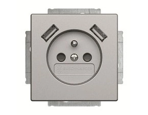 Zásuvka jednonásobná ABB Future 2CKA002017A1890, hliníková stříbrná, s cl., s nab. 2x USB-A