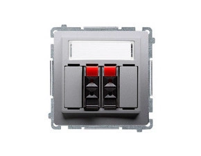 Zásuvka reproduktorová SIMON BMGL3.01/43, 2 násobná (přístroj s krytem), s popisným polem, stříbrná