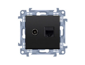 Zásuvka anténní SIMON CASFRJ455.01/49, typ „F”+datová RJ45 kat. 5e (přístroj s krytem), černá matná