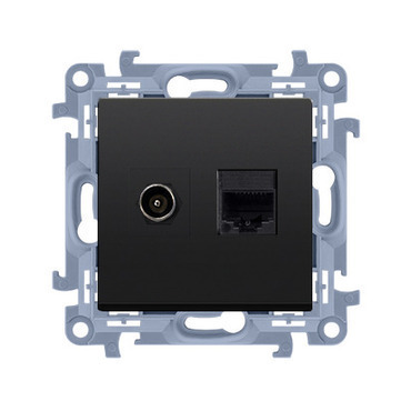 Zásuvka anténní SIMON CASFRJ455.01/49, typ „F”+datová RJ45 kat. 5e (přístroj s krytem), černá matná