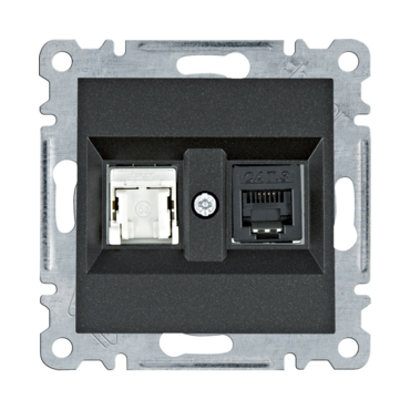 HAG WL2213 Zásuvka telefonní 1x RJ11 cat.3/ data 1x RJ cat.5e, černá mat