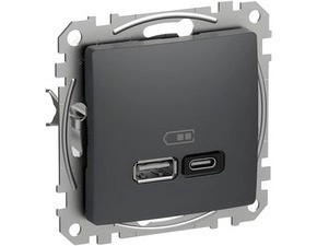 SCHN SDD114404 Sedna D/E - Dvojitá USB A+C rychlonabíječka 3A 45W, Antracit