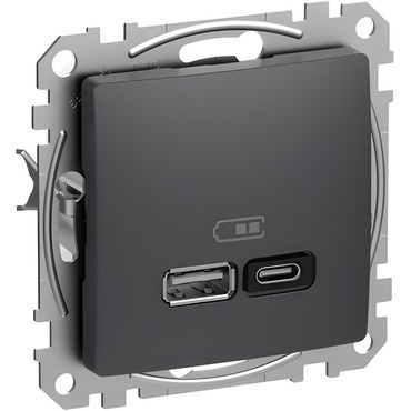 SCHN SDD114404 Sedna D/E - Dvojitá USB A+C rychlonabíječka 3A 45W, Antracit