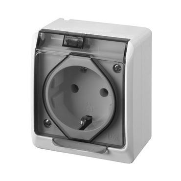 FAM GALATEA IP44 Zásuvka 2P+PE SCHUKO (bílá / kolébka průhledná)