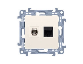 Zásuvka anténní SIMON CASFRJ455.01/41, typ „F”+datová RJ45 kat. 5e (přístroj s krytem), krémová