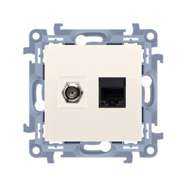 Zásuvka anténní SIMON CASFRJ455.01/41, typ „F”+datová RJ45 kat. 5e (přístroj s krytem), krémová