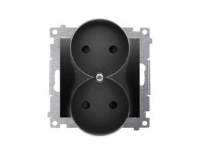 Zásuvka SIMON DG2MZN.01/49, 2 násobná, bez uzemnění, se clonkami, černá matná metalizovaná