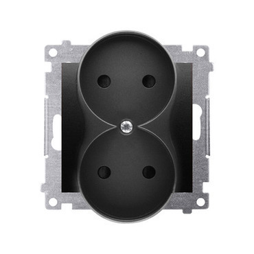 Zásuvka SIMON DG2MZN.01/49, 2 násobná, bez uzemnění, se clonkami, černá matná metalizovaná