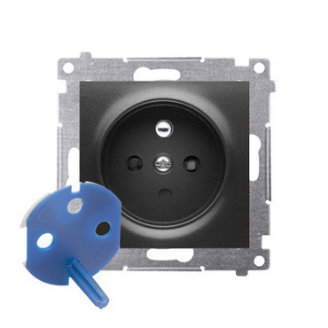 Zásuvka SIMON DGD1.01/49, 1násobná DATA s klíčem, s uzemněním, šroubové svorky, černá matná metalíza