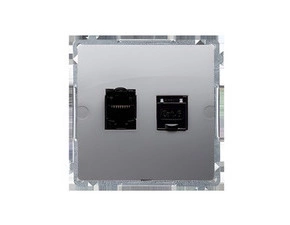 Zásuvka datová SIMON BASIC BM62.01/21, 2 násobná RJ45 kat. 6, s protiprachovými clonkami, ocelová