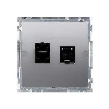 Zásuvka datová SIMON BASIC BM62.01/21, 2 násobná RJ45 kat. 6, s protiprachovými clonkami, ocelová