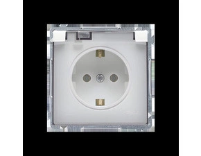 Zásuvka Schuko SIMON BASIC BMGSZ1B.01/11A, 1 nás., IP44, průhl. víčko, 16A/250V~, šr. sv., bílá
